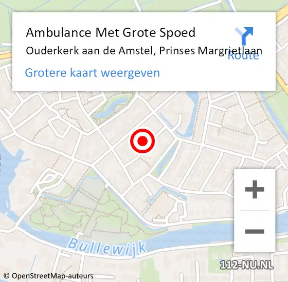 Locatie op kaart van de 112 melding: Ambulance Met Grote Spoed Naar Ouderkerk aan de Amstel, Prinses Margrietlaan op 17 februari 2024 17:18