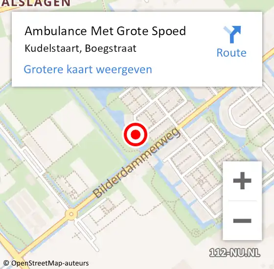 Locatie op kaart van de 112 melding: Ambulance Met Grote Spoed Naar Kudelstaart, Boegstraat op 17 februari 2024 17:30