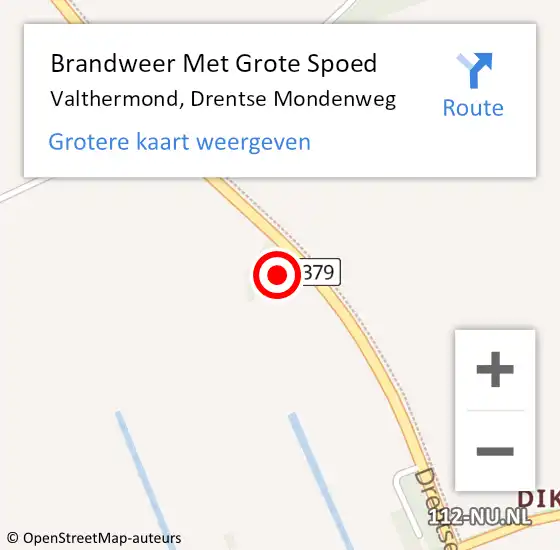 Locatie op kaart van de 112 melding: Brandweer Met Grote Spoed Naar Valthermond, Drentse Mondenweg op 17 februari 2024 18:00