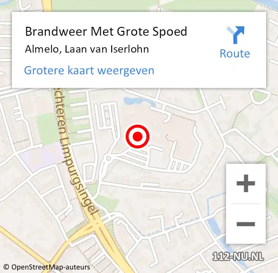 Locatie op kaart van de 112 melding: Brandweer Met Grote Spoed Naar Almelo, Laan van Iserlohn op 17 februari 2024 18:08