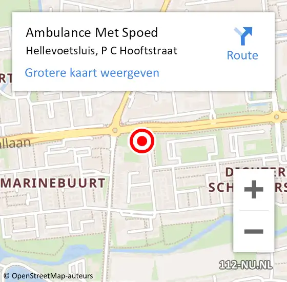 Locatie op kaart van de 112 melding: Ambulance Met Spoed Naar Hellevoetsluis, P C Hooftstraat op 17 februari 2024 18:12