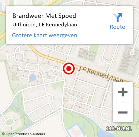 Locatie op kaart van de 112 melding: Brandweer Met Spoed Naar Uithuizen, J F Kennedylaan op 17 februari 2024 18:15