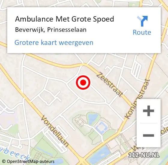 Locatie op kaart van de 112 melding: Ambulance Met Grote Spoed Naar Beverwijk, Prinsesselaan op 17 februari 2024 18:18