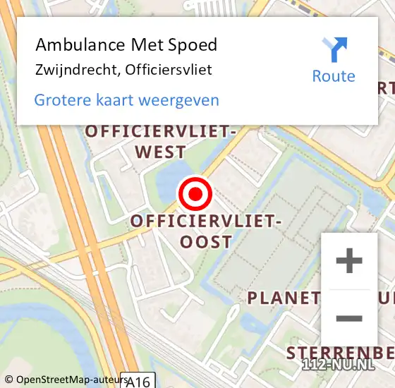 Locatie op kaart van de 112 melding: Ambulance Met Spoed Naar Zwijndrecht, Officiersvliet op 17 februari 2024 18:38