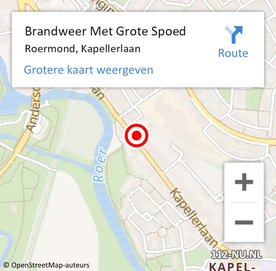 Locatie op kaart van de 112 melding: Brandweer Met Grote Spoed Naar Roermond, Kapellerlaan op 17 februari 2024 18:41
