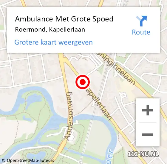 Locatie op kaart van de 112 melding: Ambulance Met Grote Spoed Naar Roermond, Kapellerlaan op 17 februari 2024 18:41