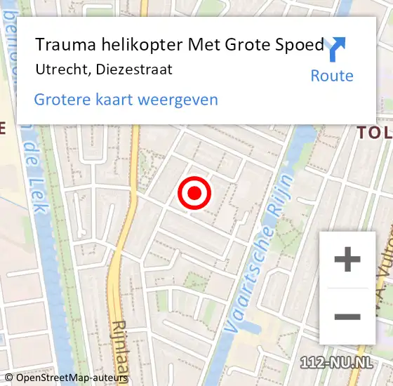 Locatie op kaart van de 112 melding: Trauma helikopter Met Grote Spoed Naar Utrecht, Diezestraat op 17 februari 2024 18:50