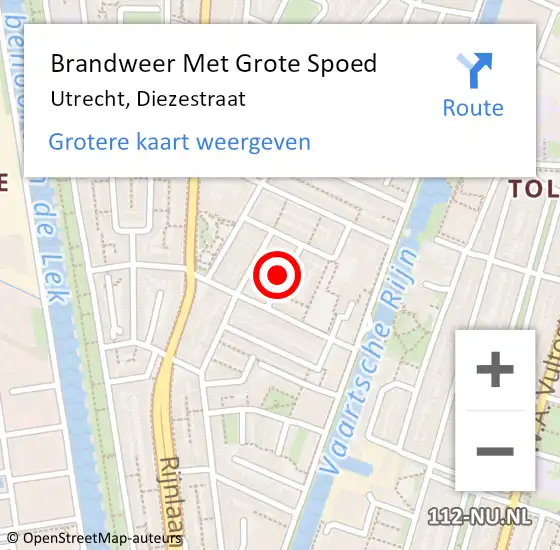 Locatie op kaart van de 112 melding: Brandweer Met Grote Spoed Naar Utrecht, Diezestraat op 17 februari 2024 18:51