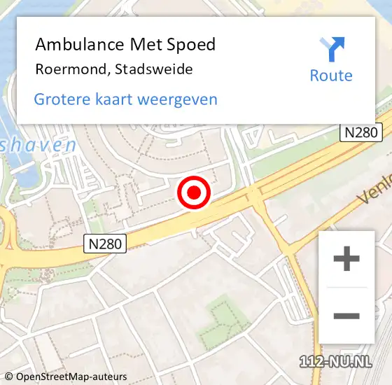 Locatie op kaart van de 112 melding: Ambulance Met Spoed Naar Roermond, Stadsweide op 17 februari 2024 19:03