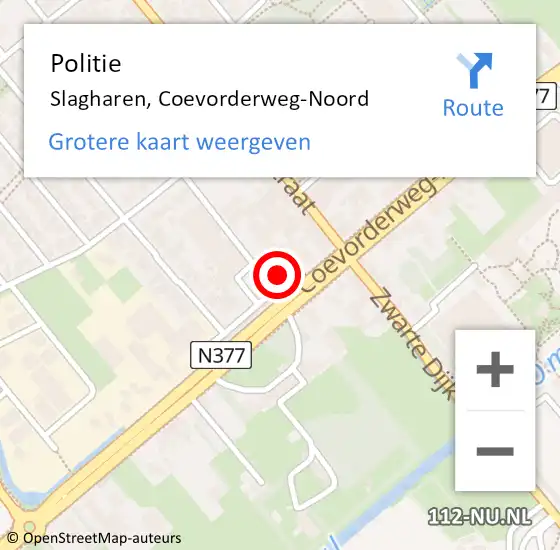 Locatie op kaart van de 112 melding: Politie Slagharen, Coevorderweg-Noord op 17 februari 2024 19:48