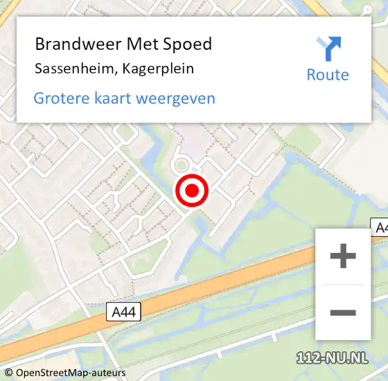 Locatie op kaart van de 112 melding: Brandweer Met Spoed Naar Sassenheim, Kagerplein op 17 februari 2024 19:59