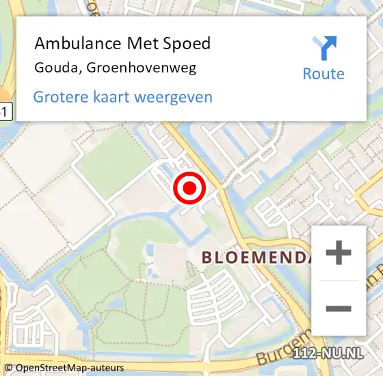 Locatie op kaart van de 112 melding: Ambulance Met Spoed Naar Gouda, Groenhovenweg op 17 februari 2024 20:20