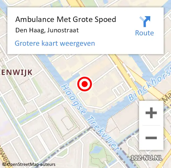 Locatie op kaart van de 112 melding: Ambulance Met Grote Spoed Naar Den Haag, Junostraat op 17 februari 2024 20:25