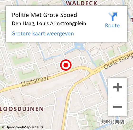 Locatie op kaart van de 112 melding: Politie Met Grote Spoed Naar Den Haag, Louis Armstrongplein op 17 februari 2024 20:30