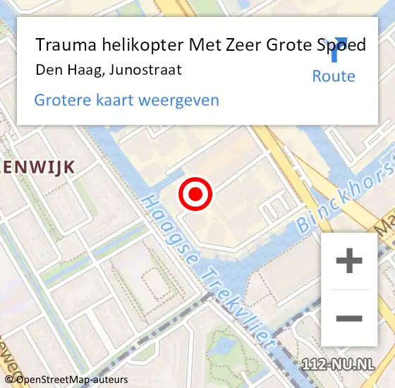 Locatie op kaart van de 112 melding: Trauma helikopter Met Zeer Grote Spoed Naar Den Haag, Junostraat op 17 februari 2024 20:31