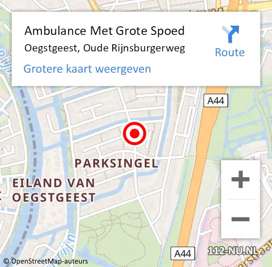 Locatie op kaart van de 112 melding: Ambulance Met Grote Spoed Naar Oegstgeest, Oude Rijnsburgerweg op 17 februari 2024 20:39