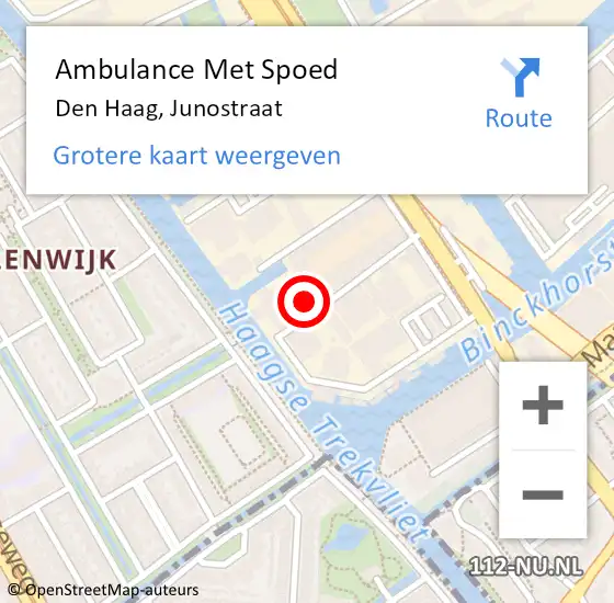 Locatie op kaart van de 112 melding: Ambulance Met Spoed Naar Den Haag, Junostraat op 17 februari 2024 21:01