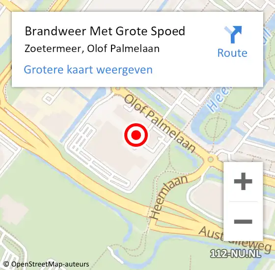 Locatie op kaart van de 112 melding: Brandweer Met Grote Spoed Naar Zoetermeer, Olof Palmelaan op 17 februari 2024 21:07