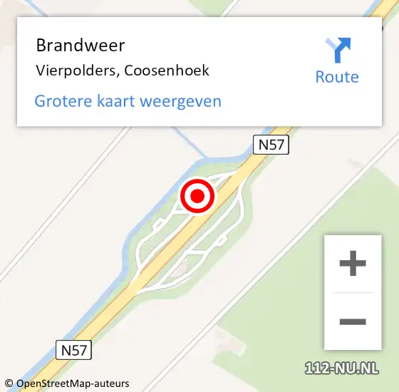 Locatie op kaart van de 112 melding: Brandweer Vierpolders, Coosenhoek op 17 februari 2024 21:23