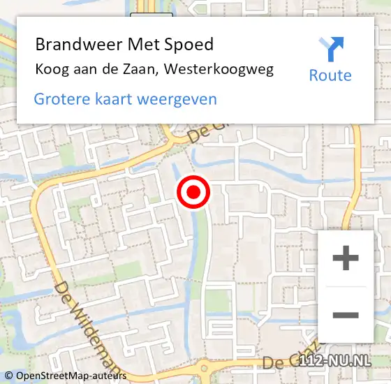 Locatie op kaart van de 112 melding: Brandweer Met Spoed Naar Koog aan de Zaan, Westerkoogweg op 17 februari 2024 21:26