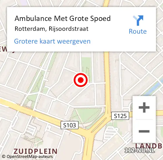 Locatie op kaart van de 112 melding: Ambulance Met Grote Spoed Naar Rotterdam, Rijsoordstraat op 17 februari 2024 21:31