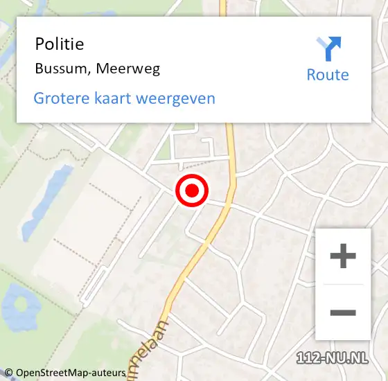 Locatie op kaart van de 112 melding: Politie Bussum, Meerweg op 17 februari 2024 21:47