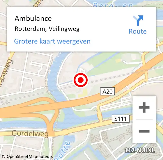 Locatie op kaart van de 112 melding: Ambulance Rotterdam, Veilingweg op 17 februari 2024 22:14