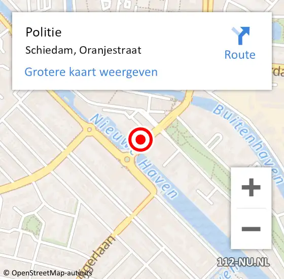 Locatie op kaart van de 112 melding: Politie Schiedam, Oranjestraat op 17 februari 2024 22:31