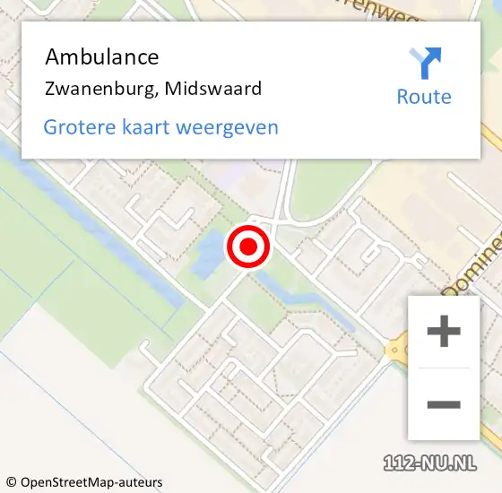 Locatie op kaart van de 112 melding: Ambulance Zwanenburg, Midswaard op 17 februari 2024 22:49