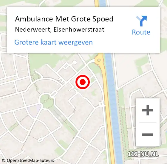 Locatie op kaart van de 112 melding: Ambulance Met Grote Spoed Naar Nederweert, Eisenhowerstraat op 17 februari 2024 23:55