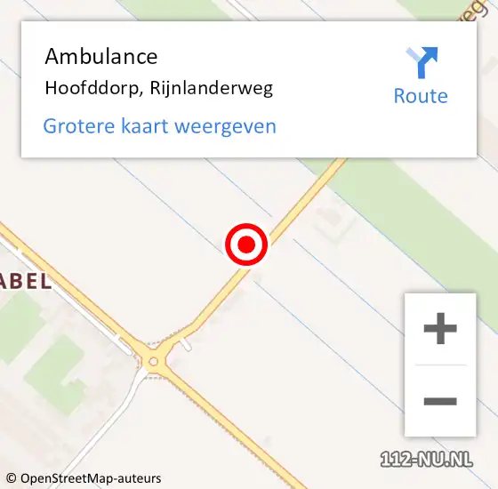 Locatie op kaart van de 112 melding: Ambulance Hoofddorp, Rijnlanderweg op 18 februari 2024 00:06