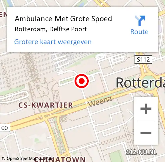 Locatie op kaart van de 112 melding: Ambulance Met Grote Spoed Naar Rotterdam, Delftse Poort op 18 februari 2024 00:19