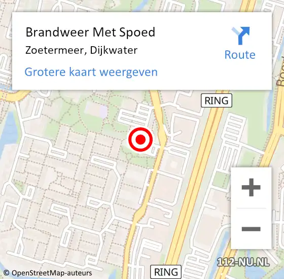 Locatie op kaart van de 112 melding: Brandweer Met Spoed Naar Zoetermeer, Dijkwater op 18 februari 2024 01:04