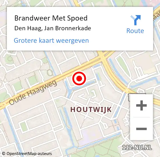 Locatie op kaart van de 112 melding: Brandweer Met Spoed Naar Den Haag, Jan Bronnerkade op 18 februari 2024 01:41