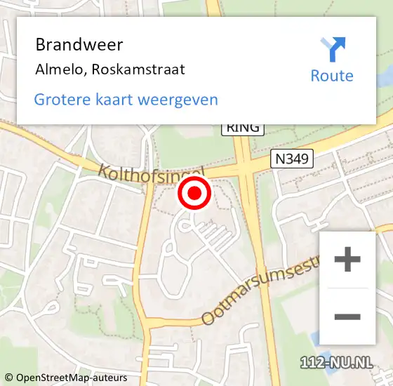Locatie op kaart van de 112 melding: Brandweer Almelo, Roskamstraat op 18 februari 2024 01:43