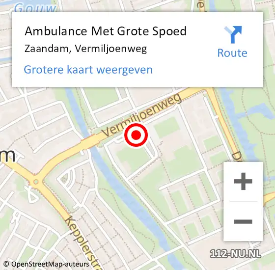Locatie op kaart van de 112 melding: Ambulance Met Grote Spoed Naar Zaandam, Vermiljoenweg op 18 februari 2024 01:52