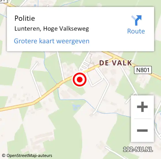 Locatie op kaart van de 112 melding: Politie Lunteren, Hoge Valkseweg op 18 februari 2024 02:21