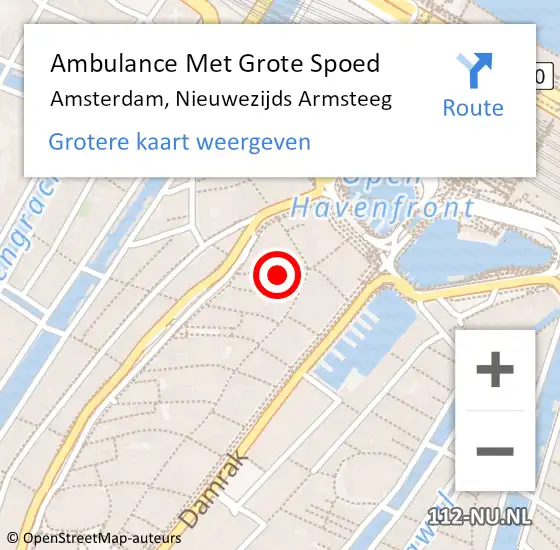 Locatie op kaart van de 112 melding: Ambulance Met Grote Spoed Naar Amsterdam, Nieuwezijds Armsteeg op 18 februari 2024 02:45