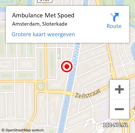 Locatie op kaart van de 112 melding: Ambulance Met Spoed Naar Amsterdam, Sloterkade op 18 februari 2024 03:05