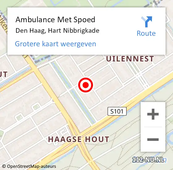 Locatie op kaart van de 112 melding: Ambulance Met Spoed Naar Den Haag, Hart Nibbrigkade op 18 februari 2024 03:28