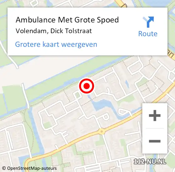 Locatie op kaart van de 112 melding: Ambulance Met Grote Spoed Naar Volendam, Dick Tolstraat op 18 februari 2024 03:37