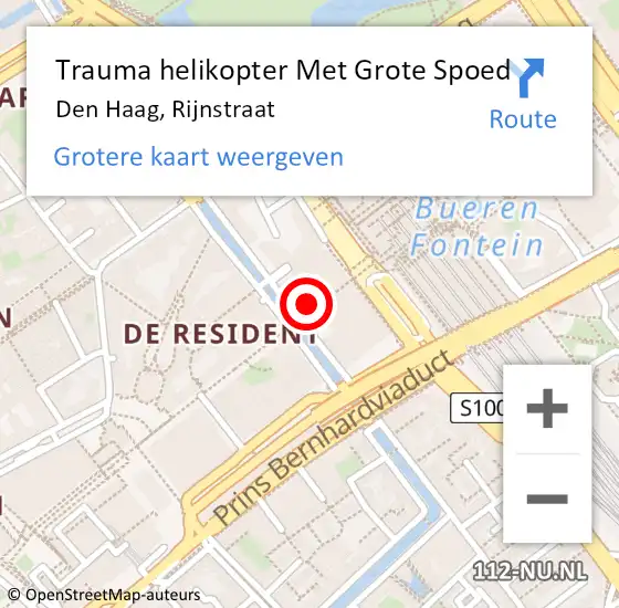 Locatie op kaart van de 112 melding: Trauma helikopter Met Grote Spoed Naar Den Haag, Rijnstraat op 18 februari 2024 04:07