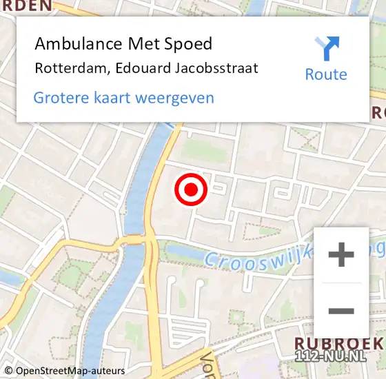 Locatie op kaart van de 112 melding: Ambulance Met Spoed Naar Rotterdam, Edouard Jacobsstraat op 18 februari 2024 04:38