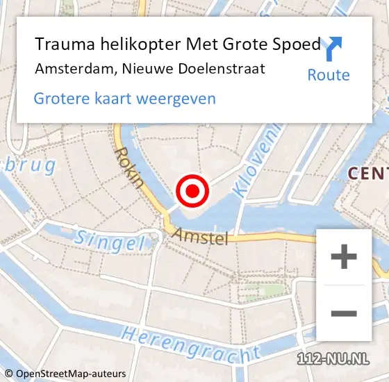 Locatie op kaart van de 112 melding: Trauma helikopter Met Grote Spoed Naar Amsterdam, Nieuwe Doelenstraat op 18 februari 2024 05:02