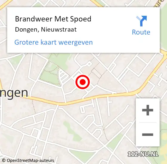 Locatie op kaart van de 112 melding: Brandweer Met Spoed Naar Dongen, Nieuwstraat op 18 februari 2024 05:25