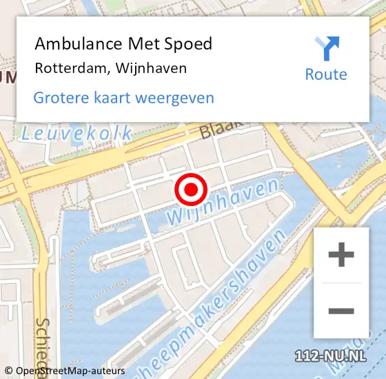 Locatie op kaart van de 112 melding: Ambulance Met Spoed Naar Rotterdam, Wijnhaven op 18 februari 2024 07:20