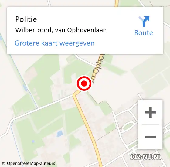 Locatie op kaart van de 112 melding: Politie Wilbertoord, van Ophovenlaan op 18 februari 2024 08:18