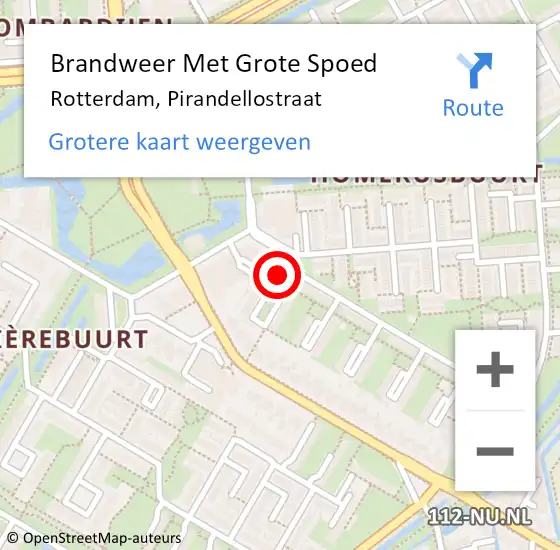 Locatie op kaart van de 112 melding: Brandweer Met Grote Spoed Naar Rotterdam, Pirandellostraat op 18 februari 2024 09:38