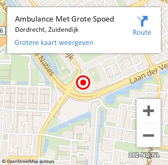 Locatie op kaart van de 112 melding: Ambulance Met Grote Spoed Naar Dordrecht, Zuidendijk op 18 februari 2024 09:47