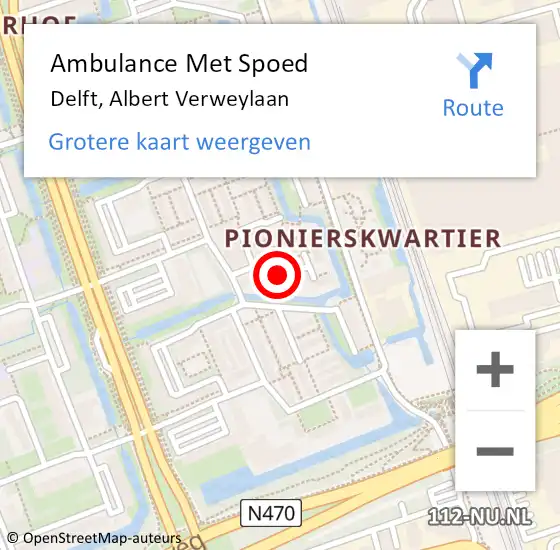 Locatie op kaart van de 112 melding: Ambulance Met Spoed Naar Delft, Albert Verweylaan op 18 februari 2024 09:49